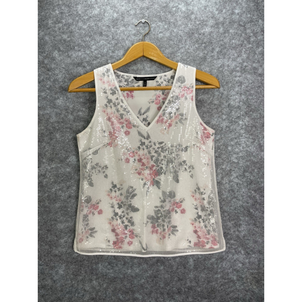 White House Black Market Womens sequins floral lined v neck tank top size small